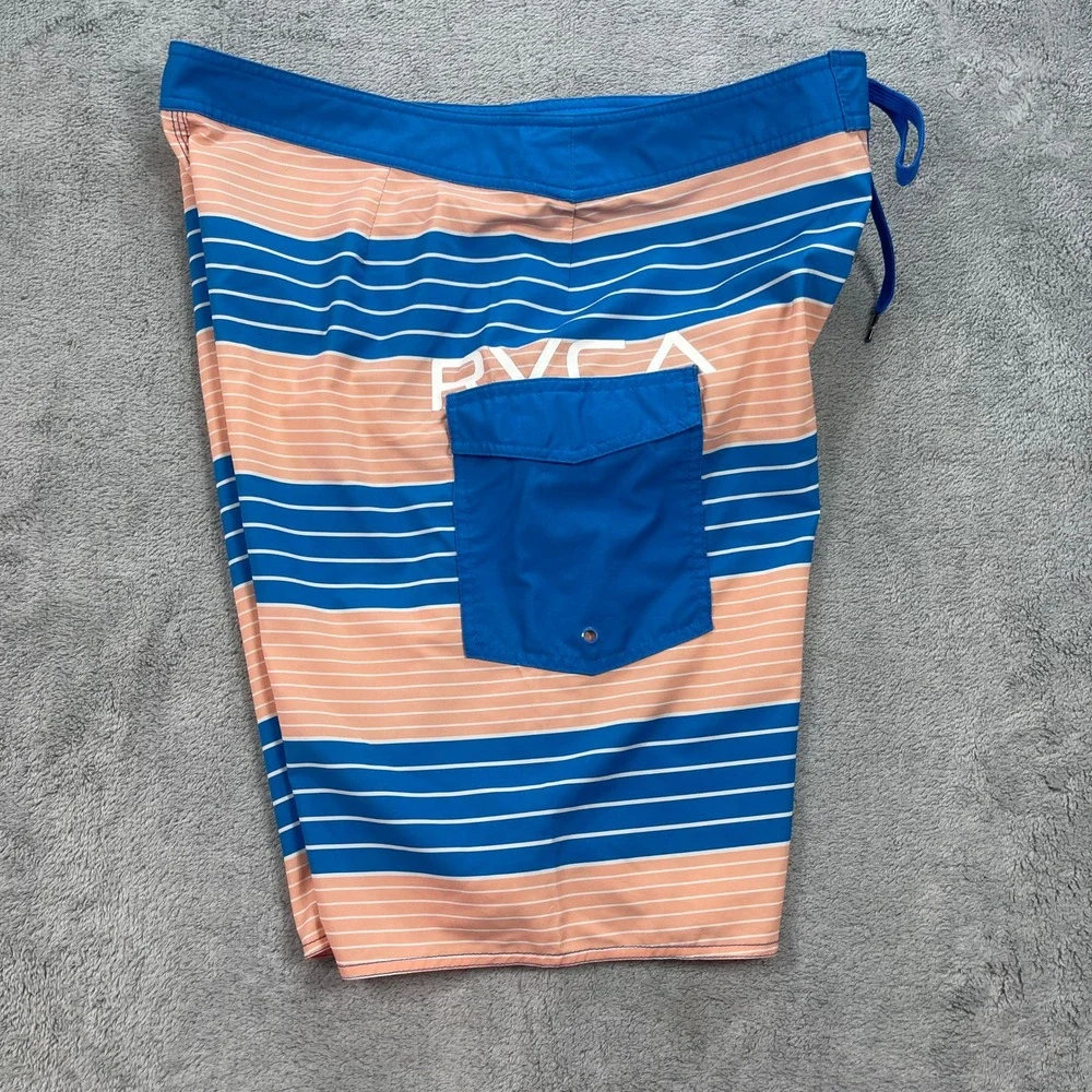 RVCA Board Shorts Men 36 Blue Peach Industry Striped Performance Stretch Pocket